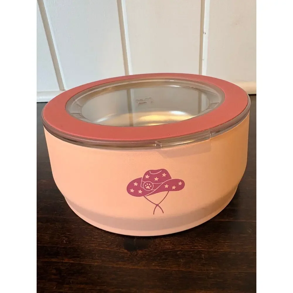 Stanley 24 oz Dog Bowl Pink Cowgirl Cowboy Hat Stainless Steel Pet Bowl NWOT